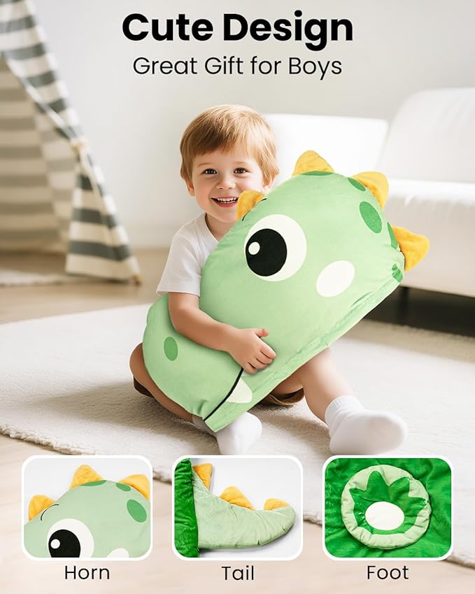 Primlect Kids Sleeping Bag with Pillow, Larger Toddler Nap Mat, Plush Slumber Bag for Boys Girls Daycare Preschool Kindergarten Birthday Gift Travel Sleepover Ages 3-6 Years