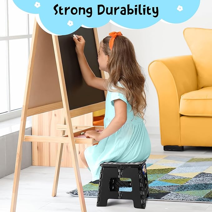 ACKO Folding Step Stool 9 Inch 300 lb Capacity, Plastic Foldable Step Stools for Kids and Adults, Folding Stools Suitable for Kitchen, Stepping Stool with Handle Black 1PC