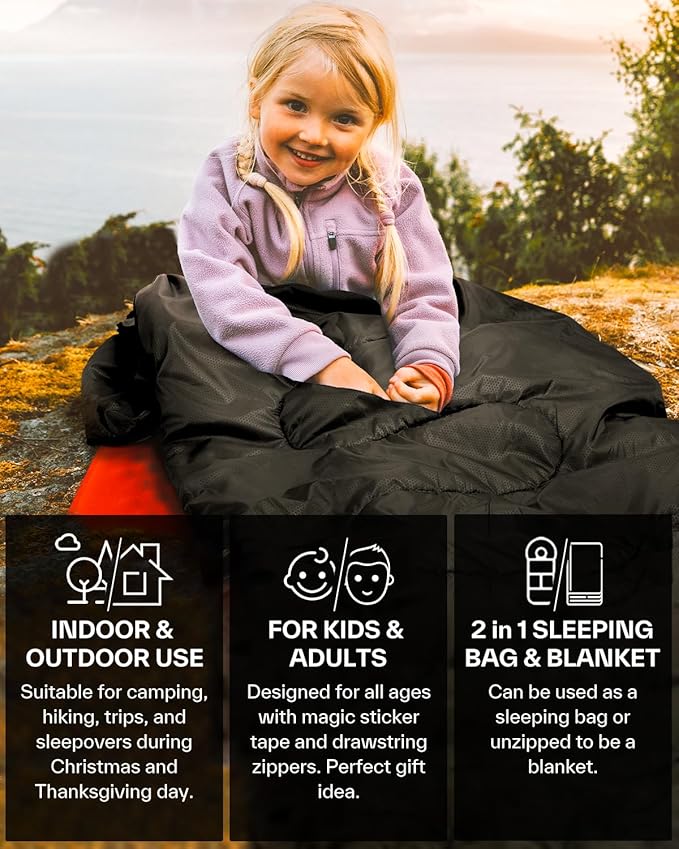 Sportneer Sleeping Bag, 3 Seasons Warm Cold Weather Sleeping Bags for Adults Kids Boys Girls with Compression Sack- Lightweight Camping Essentials Gear Accessories, Backpacking, Hiking