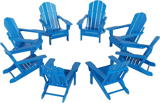 WestinTrends Malibu Malibu Outdoor Folding Poly Adirondack Chair (Set of 8), Pacific Blue