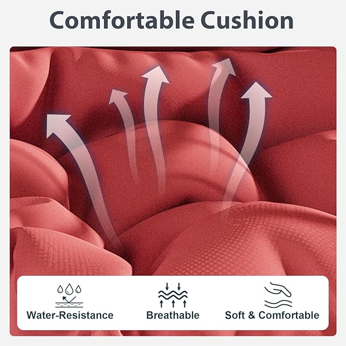 Foldable Hanging Egg Chair with Stand, HDPE Rattan and Heavy Duty Aluminum-Steel Frame, Outdoor Patio Wicker Swing Egg Chair with Headrest and Cushioned, 350 Lbs Capacity (Burgundy Red)