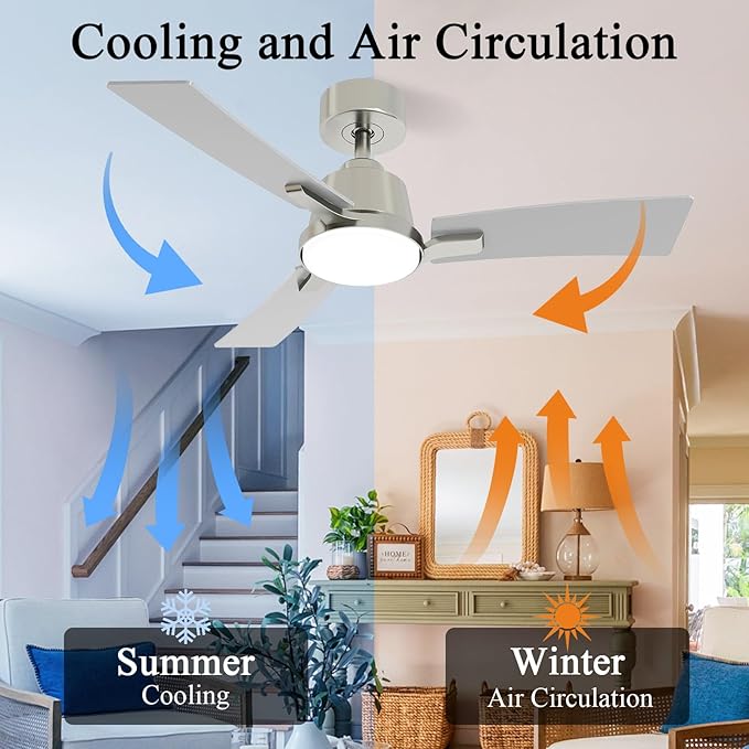 42 Inch Ceiling Fans with Lights,Low Profile Ceiling Fan,Modern Flush Mount,Reversible 6 Speeds,3CCT Dimmable Noiseless Ceiling Fans for Living Room,Bedroom and Patio,ETL Listed