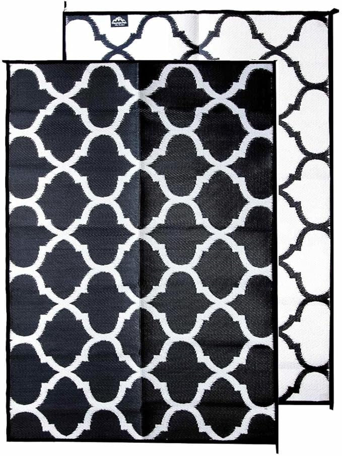 5x7 Black Lattice RV Mat – Extra Thick 5mm Recycled Poly Rug – Heavy-Duty, Waterproof, Reversible – Stylish Luxury Outdoor Rug for Camping, Beach (Black Lattice NO Carry Bag, 5'x7')