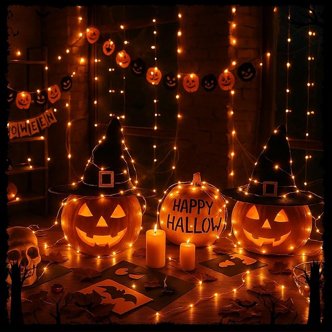 Macarrie Fairy Lights USB Powered 16 ft 50 LED String Lights Plug in for Xmas Indoor Outdoor Party Wedding Home Festival Tree Garden Decoration (Orange,6 Pcs)