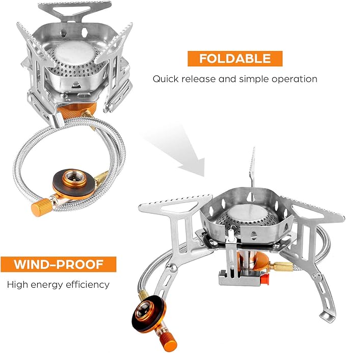 Odoland 3500W/6800W Windproof Camp Stove Camping Gas Stove with Fuel Canister Adapter, Piezo Ignition, Carry Case, Portable Collapsible Stove Burner for Outdoor Backpacking Hiking and Picnic
