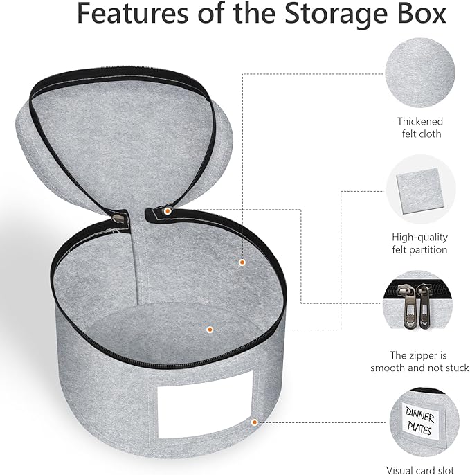 Anycosy China Storage Containers 4 Piece Set Moving Boxes for Dinnerware Stackable Moving Storage Box with Felt Plate Dividers Hard Shell Case for Organizing Dishes