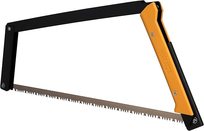 AGAWA - BOREAL24 Backwoods KIT - 24 Inch Folding Bow Saw, Premium Leather Sheath, Additional Aggressive Blade (Black Frame - Yellow Handle)