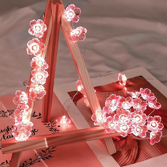 Pink Fairy Cherry Blossom Flower String Lights for Bedroom, USB Plug in and Battery Operated 13ft 40 LED Cute Indoor Outdoor Hanging Decorations for Birthday Wedding Party Christmas Easter