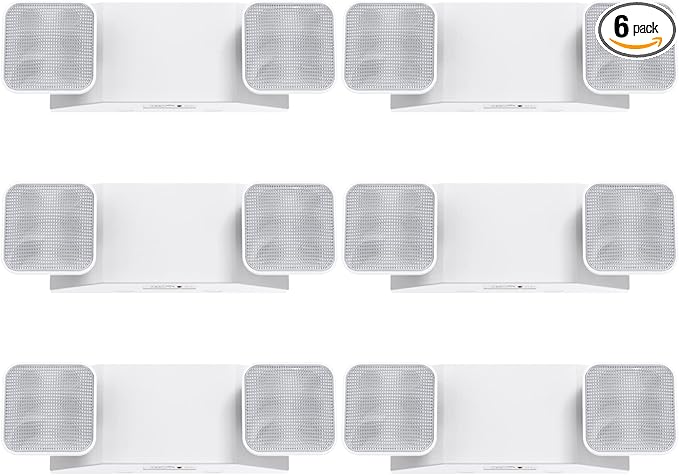 Led Emergency Light with Two Adjustable Head Integrated Commercial Emergency Lighting Battery Backup exit Light, Contractor Select, AC 120/277V (6 Pack)