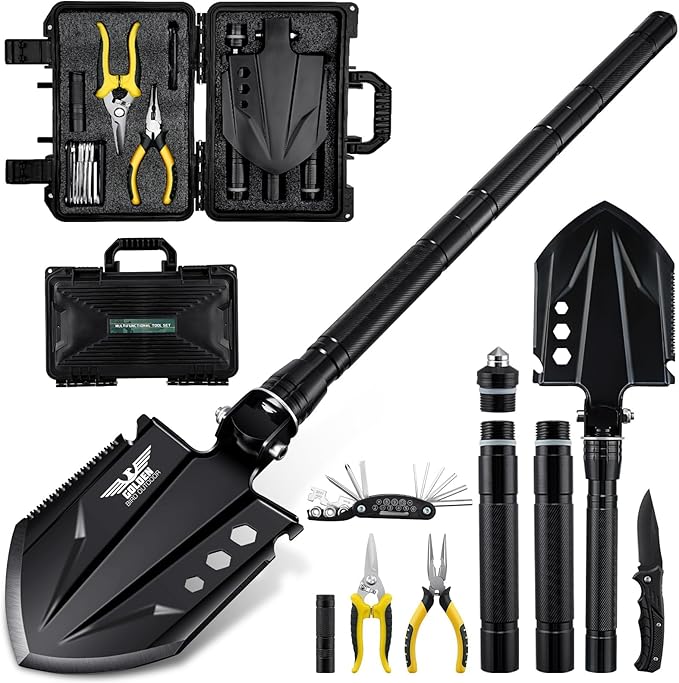 Golden Bird Survival Shovel Set - Multi-Tool Folding Camping Shovel with Carrying Case for Outdoor, 30 Inch Lengthened Handle Tactical Shovels, Off-Road, Gardening, Beach, Sand & Snow, Car Emergency
