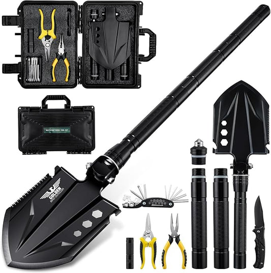 Golden Bird Survival Shovel Set - Multi-Tool Folding Camping Shovel with Carrying Case for Outdoor, 30 Inch Lengthened Handle Tactical Shovels, Off-Road, Gardening, Beach, Sand & Snow, Car Emergency