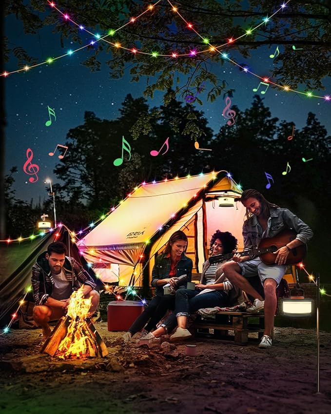 Camping String Lights – 4 in 1 Upgraded RGB Retractable Camping Lights with 19 Lighting Modes, Quick 20s Recovery, Waterproof, 33FT Portable, Rechargeable Tent Light for Camping, Hiking,Travel,Gift