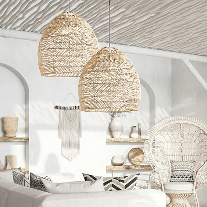 Arturesthome 1 Light Rattan Woven Pendant Light Shades,17.7" Kitchen Island Pendant Light,Handmade Hanging Lamp Crafts Lampshade for Living Dining Room