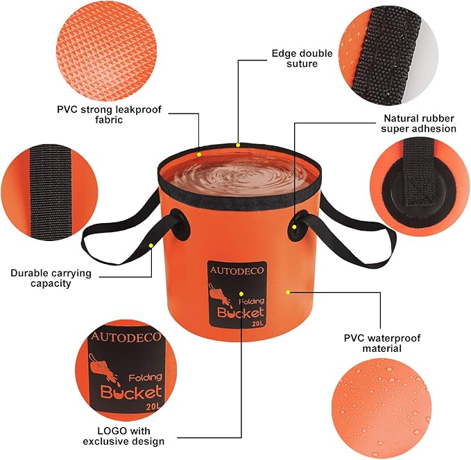 AUTODECO Collapsible Bucket 5 Gallon Container Folding Water Bucket Portable Wash Basin 20L