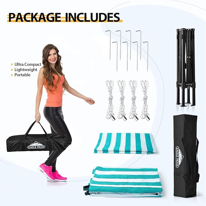 EAGLE PEAK Flex Ultra Compact 4x4 Pop-up Canopy, Sun Shelter, Changing Room, Portable Privacy Canopy Cabana for Pool, Fashion Photoshoots, or Camping, White/Light Blue