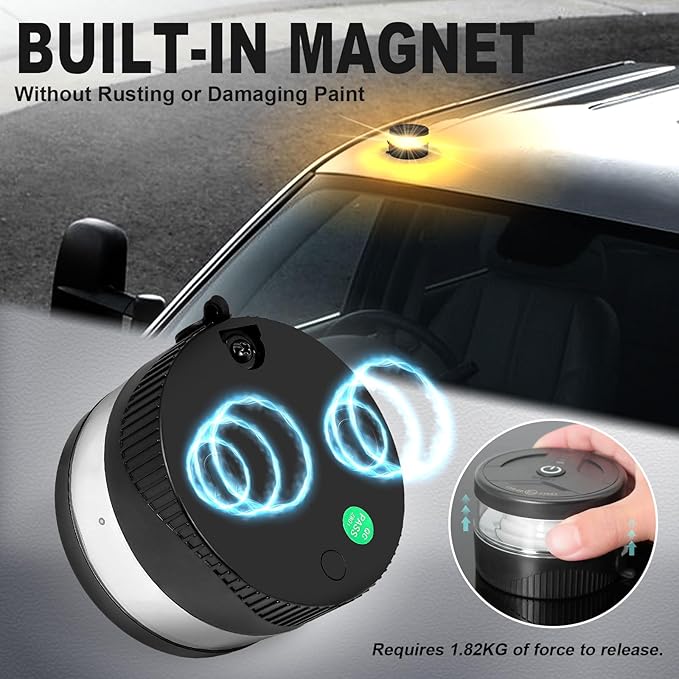 Agrieyes USB-C Wireless Beacon Light, 32 LED Rechargeable Strobe Lights with Magnetic, Mini Amber Flashing Warning Emergency Safety Lights for Trucks Vehicles Tractor, Portable Waterproof