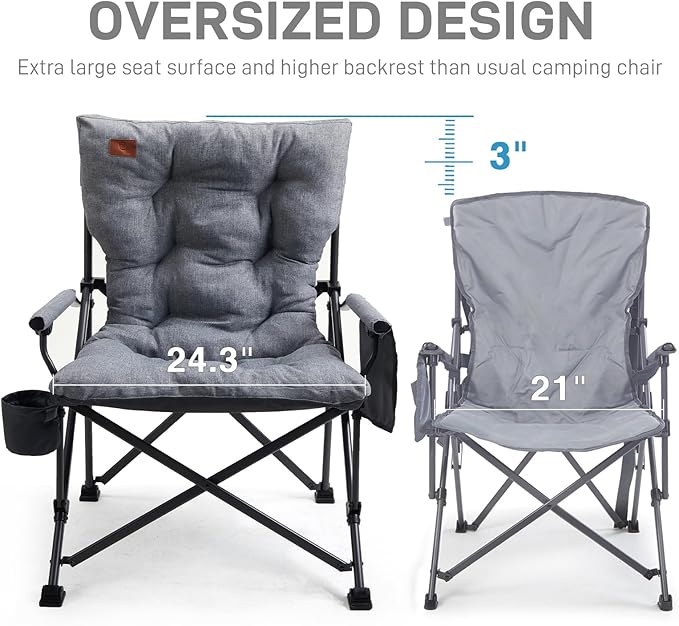 EVER ADVANCED Oversized Folding Camping Chair for Adults, Heavy Duty Lawn Chair with Side Pockets, Portable Collapsible Quad Chair for Outside, Support Up to 500lbs