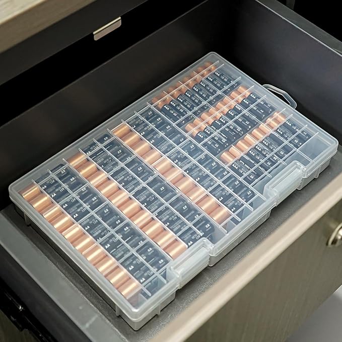 Linkidea Battery Organizer Storage Case, Battery Box Holds Batteries for 40 AAA, 60 AA, Large Capacity and Portable Battery Caddy