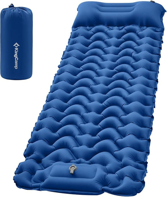 KingCamp Sleeping Pad for Camping, Ultralight Connectable Inflatable Sleeping Pad Camping Mattress with 6.3" Built-in Pillow & Foot Pump for Backpacking Hiking Tent Cot