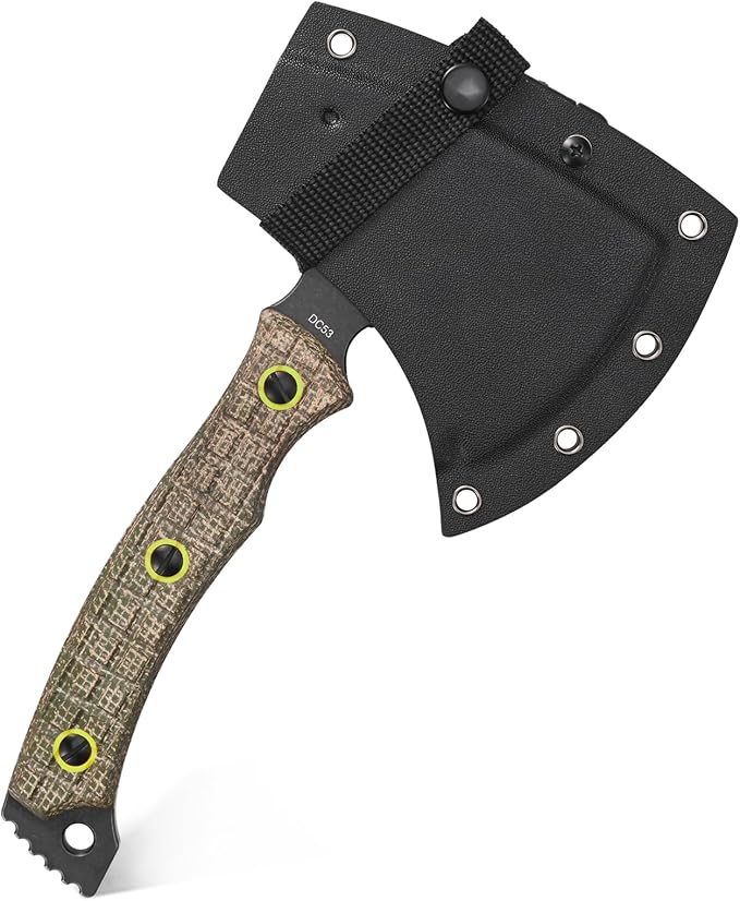 C1393 Camping Hatchet Survival Axe,DC53 Steel Blade with Micarta Handle Multitool Axe Hex Wrenches with Kydex Sheaths for Chopping Wood,Gardening,Outdoor Camping Hiking(Green)