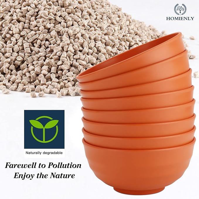 Homienly 60 OZ Large Salad Bowls,Wheat Straw Bowls Set of 8,Large Serving Bowl for Wedding Parties, Microwave and Dishwasher Safe Bowl for Salad,Soup,Big Bowls for Kitchen-Orange