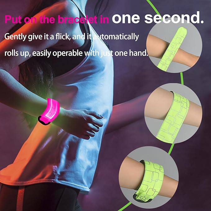 LED Armband for Running,USB Rechargeable Safety Light for Runners,High Visibility Light Up Band Reflective LED Bracelet for Night Walking Jogging Cycling Running Gear