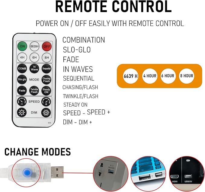 TW SHINE 66 FT 200 LED Fairy Lights for Bedroom Warm White, USB Waterproof Christmas String Lights with Remote Timer, 8 Modes Copper Wire for Indoor Outdoor Party Tree Wedding Yard Decorations