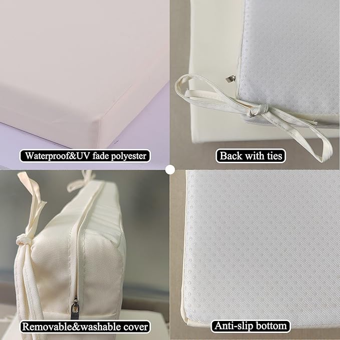 Patio Chair Cushions Non Slip Bottom Chair Pad with Ties Waterproof Square Outdoor Seat Cushion Replacement for Garden Swing Furniture Set of 2 18 x18 Inch, Beige