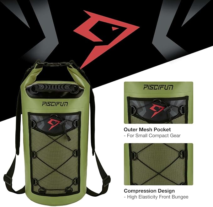 Piscifun Dry Bag, Waterproof Floating Backpack 5L/10L/20L/30L/40L with Waterproof Phone Case for Boating, Kayaking, Fishing