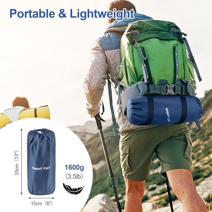 Night Cat Inflatable Double Sleeping Pad Mat Bed with Foot Pump and Double Pillow for Camping Backpacking Hiking Ultra-Light Compact Comfortable 77"x 47"