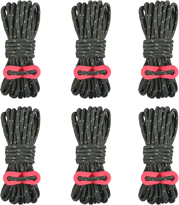 Azarxis Reflective Tent Guide Rope Lightweight Guy Line Cord with Aluminum Adjuster Guyline Tent Cord Tensioner for Camping Hiking Backpacking - Essential Survival Gear 13 Feet
