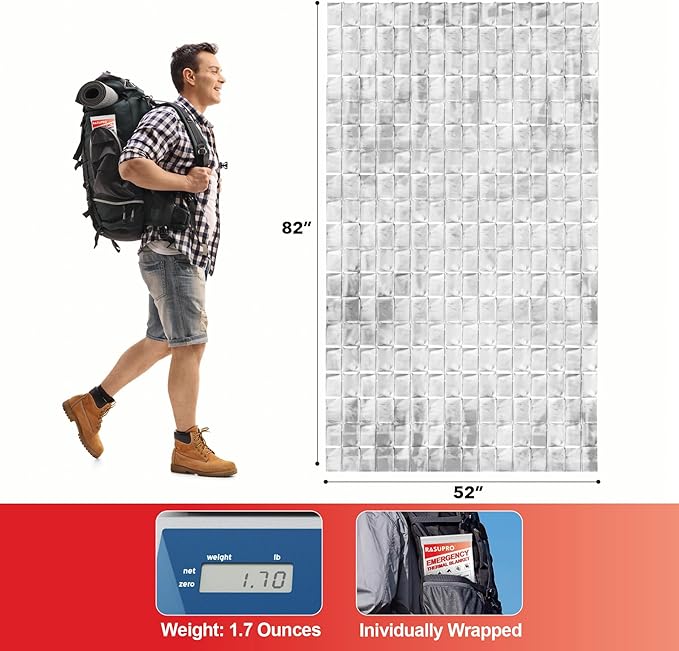 9 Pack Emergency Blankets, Outdoor Survival Emergency Insulated Gear, Mylar Thermal Space Insulated Blanket, Perfect for Camping, Hiking, Running, Marathon, Wilderness Rescue or First Aid