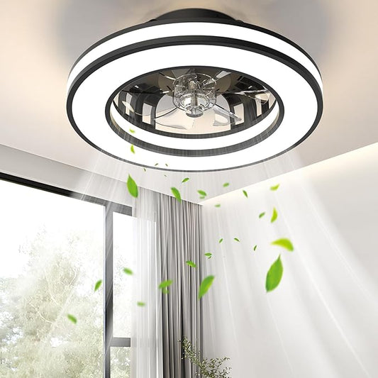 Ceiling Fans with Lights, 16'' Modern Low Profile Ceiling Fan Light with Remote, 3000-6500K Dimmable LED Fan Light, 6 Speeds Small Flush Mount Ceiling Fan for Bedroom, Kids Room (Black)