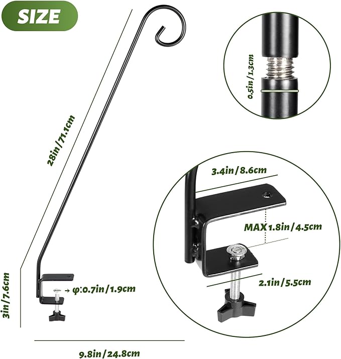 MIXXIDEA Heavy Duty Extensible Deck Hook - Adjustable for Hanging Bird Feeders, Plants, Suet Baskets, Wind Chimes, Lanterns