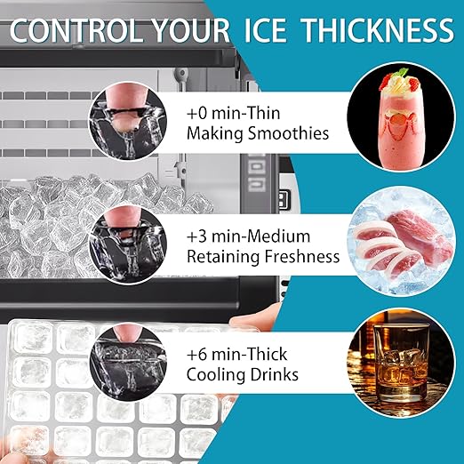 90 lbs/24H Commercial Ice Maker, 36 Cubes/11mins, 20lbs Ice Storage Capacity, Counter Ice Maker Self Cleaning, 24 Hour Timer Stainless Steel Freestanding Ice Maker Machine (100lbs/day)