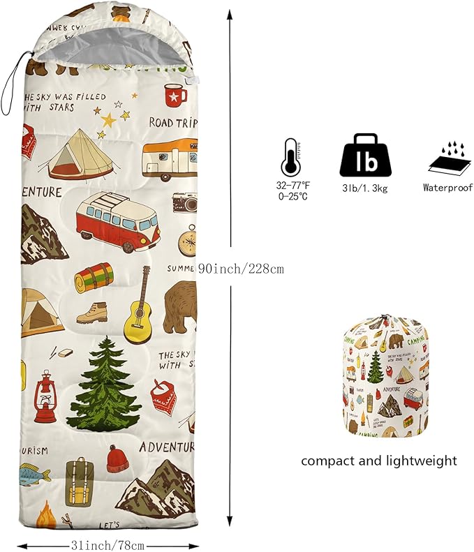 Print sleeping bag,sleeping bags,Outdoor Camping Sleeping Bag，Suitable For Children Boys And Girls Portable,Waterproof,Compact And Lightweight,Great For Outdoor Camping,Backpacking And Hiking
