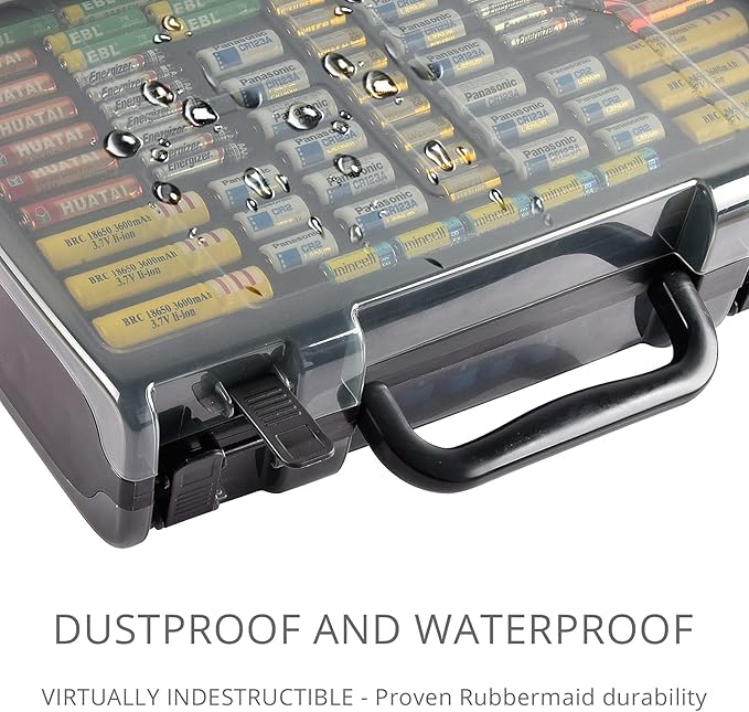 Battery Organizer Storage Holder Box Case with Tester- 269 Batteries Double-Sided Variety Pack, Holds AA AAA 4A C D Cell 9V 3V Lithium LR44 CR2 CR123 CR1632 18650 Button- Grey