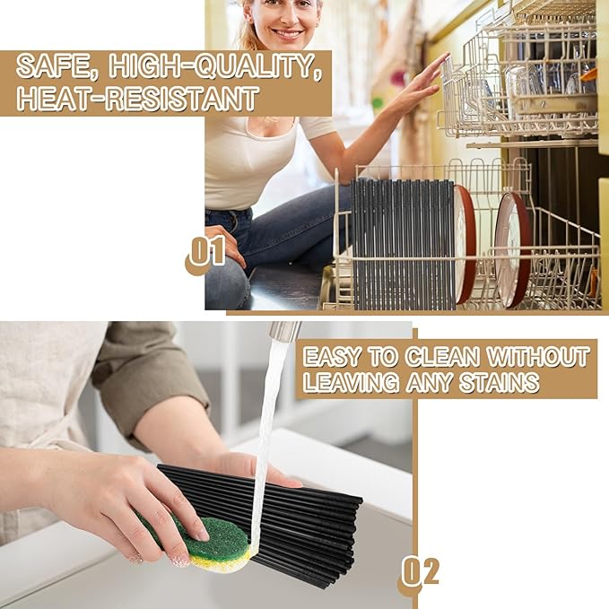 Dandat 100 Pairs Fiberglass Reusable Chopsticks 9.5" Dishwasher Safe Black Cherry Chopsticks for Chinese Style Japanese Food Cooking Supplies