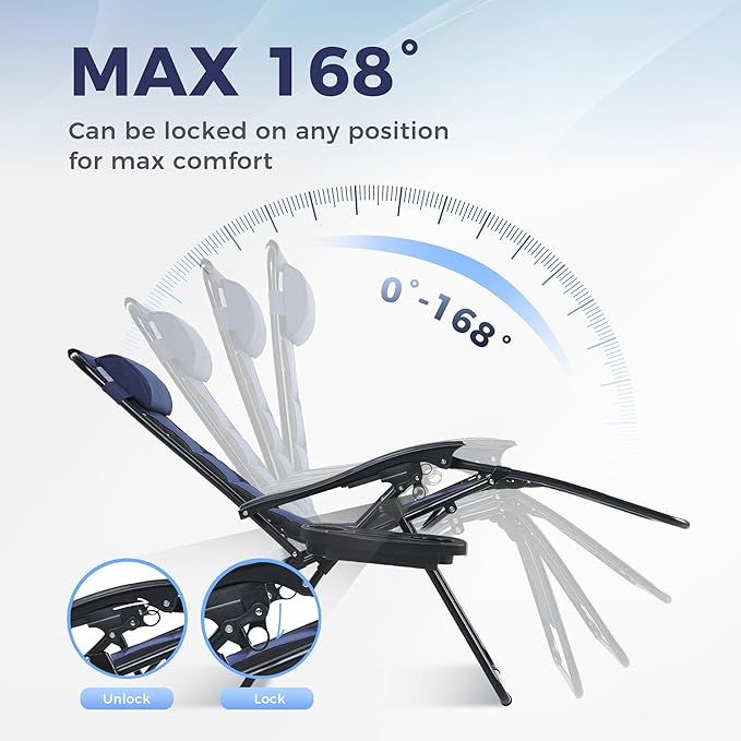 MAISON ARTS Padded Zero Gravity Lawn Chairs Set of 2 Foldable Patio Recliners Anti Gravity Lounge Chairs w/Pillow & Cup Holder Outdoor Camp Chairs for Poolside Backyard Beach, Blue