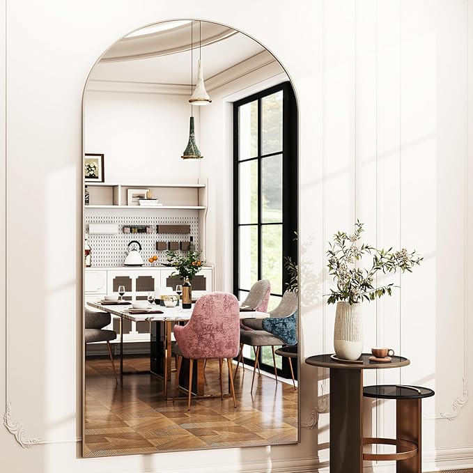 Oversized Full-Body Mirror, 77" x 38" Arched Full-Length Mirror, Silver Metal Frame, Floor Mirror for Bedroom, Living/Dressing Room, Gym - Stand/Wall Mounted/Leaning