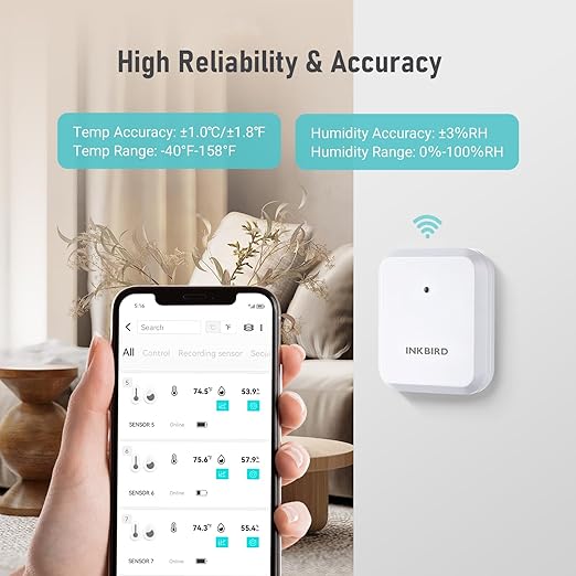 INKBIRD WiFi Thermometer Hygrometer 3 Pack with 300ft Wireless Sensors & App Alerts | Indoor/Outdoor Temperature Humidity Monitor for Home, Greenhouse, Wine Cellar | 50 Sensor Capacity & Cloud Storage