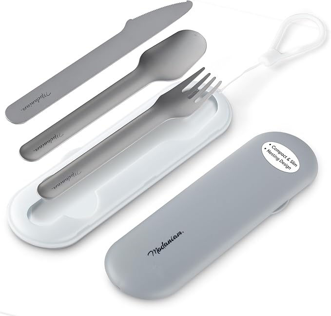 Felix - Compact Portable stainless steel Cutlery set with case | Pocket Utensil set | Travel Utensils with case | Camping| Utensils set for Lunch box| Utility cutlery set | Portable Silverware