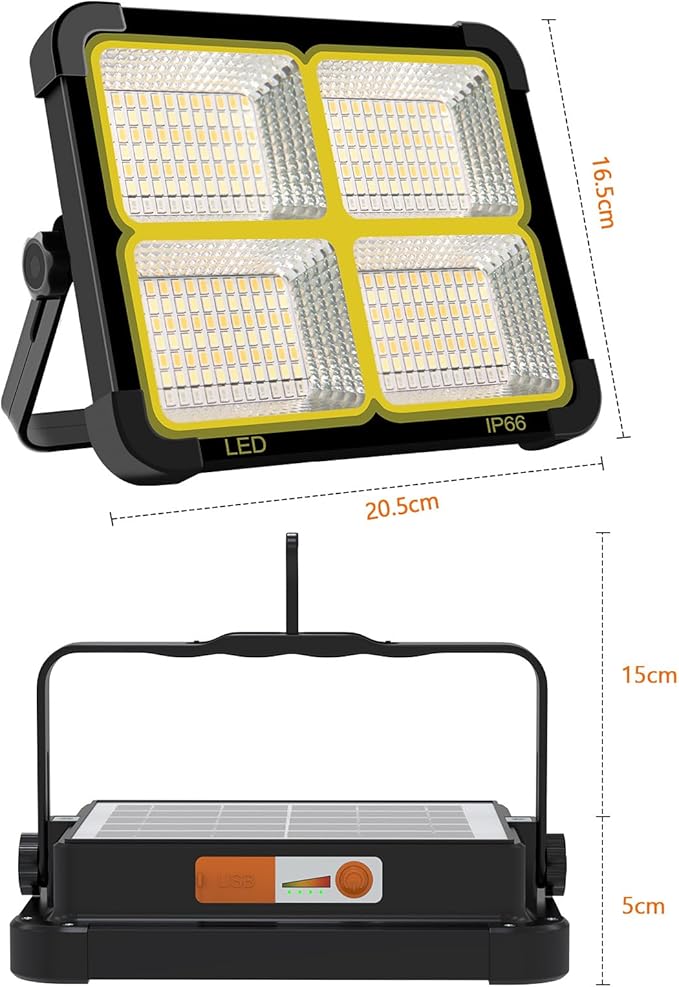 Portable LED Work Solar Light 100W 16500mAh 10000 LM with Stepless Brightness Job Site Battery Rechargeable LED Floor Light for Emergency Worklight for Hurricane (Black(Remote))