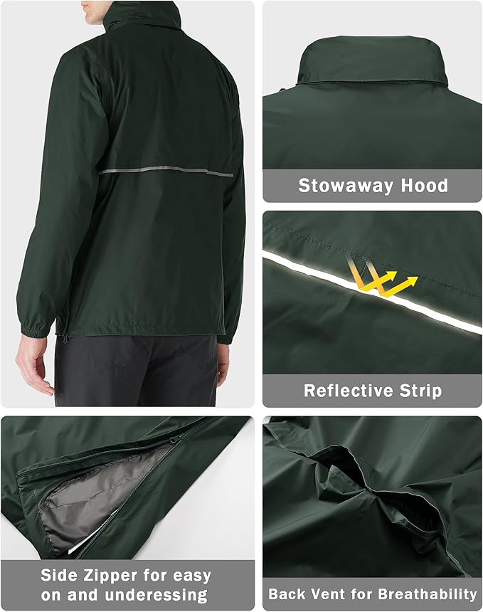 33,000ft Men's Pullover Rain Jacket Waterproof with Hood Lightweight Packable Raincoat Windbreaker for Golf Travel