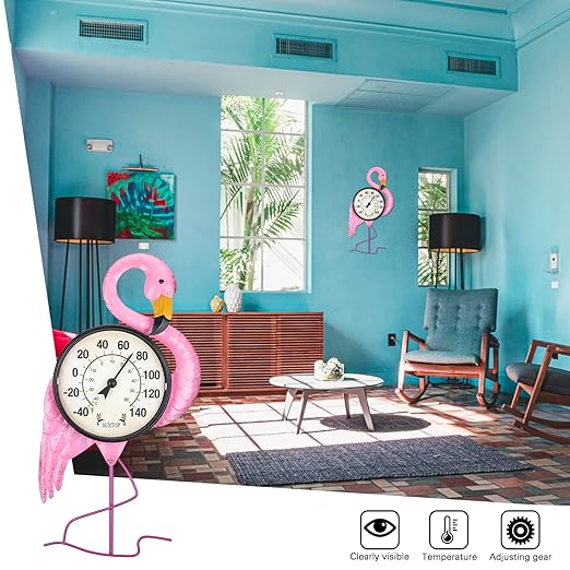 MUMTOP Outdoor Thermometers for Patio - Indoor Outdoor Thermometer, Flamingo Wall Thermometer Wireless for Garden Home Decor