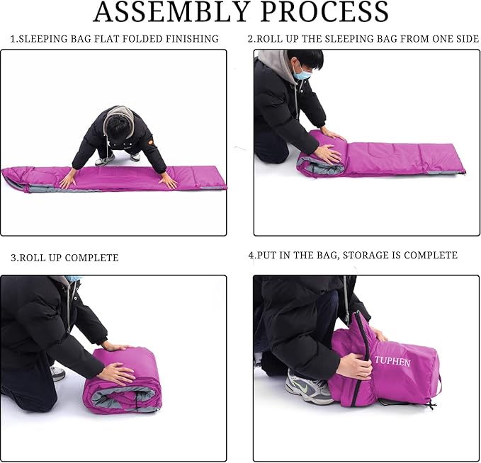 tuphen- Sleeping Bags for Adults Kids Boys Girls Backpacking Hiking Camping Microfiber Liner, Cold Warm Weather 4 Seasons Indoor Outdoor Use, Lightweight & Waterproof