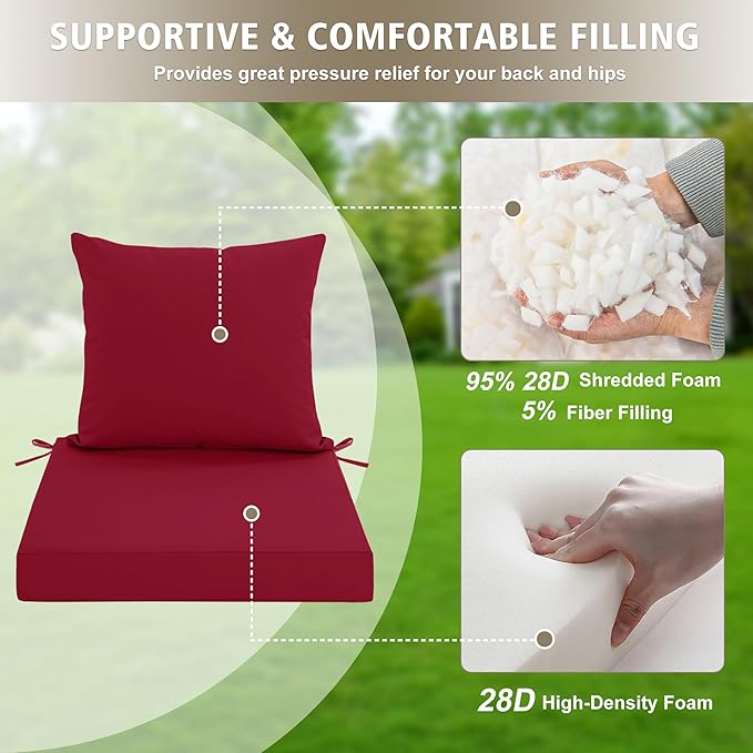 Outdoor Chair Cushions, Waterproof Outdoor Cushions for Patio Furniture w/Fade-Resistant, Removable & Machine-Washable Covers, 19x19 Inch, Ideal for Seat in Gardens/Porch – Set of 1/2/4, Burgundy