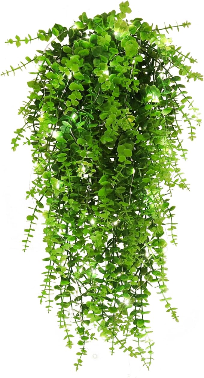 Hanging Plants Outdoor UV Resistant Faux Hanging Plants Indoor Artificial Decor outdoor artificial hanging plants for Wall House Room Patio Indoor Outdoor Home Shelf Office Decor in 3 Pcs(Green)