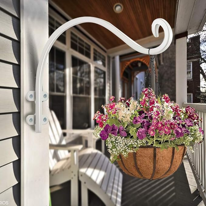 16 Inch Plant Hangers Outdoor 2 Pack White, Heavy Duty Plant Hanging Bracket Hook for Flowers Baskets Planter Pots Bird Feeder Lanterns Wind Chimes Outdoor Indoor