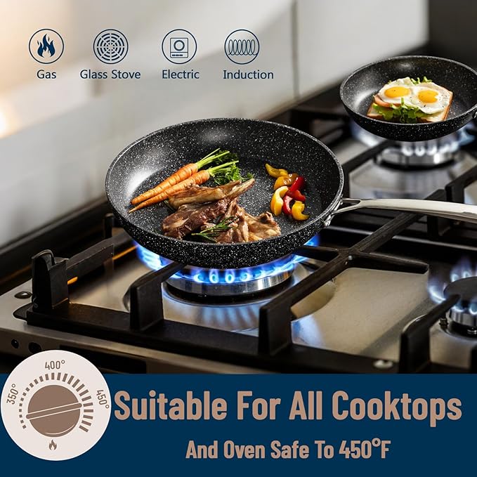 UCC LIFE Non Stick pots and pans set, 9.5" and 12" Kitchen Cookware Pot 2 Piece Set, Stainless Steel Handle, Bottom can Withstand High Temperatures (PFOA PFAS PTFE Free)